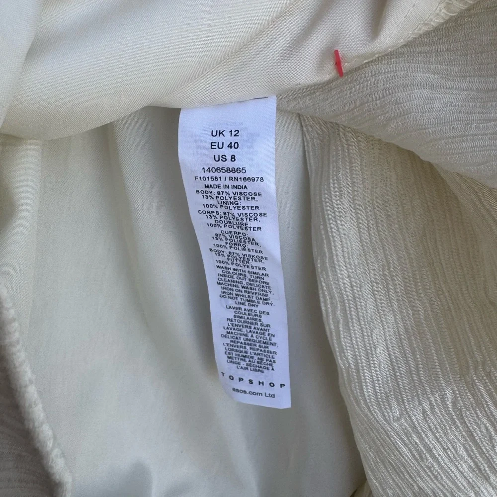 TopShop Tied Cuff Split Neck Women’s White Ruffle Blouse NWT Sz 8 Neutral - Picture 9 of 10